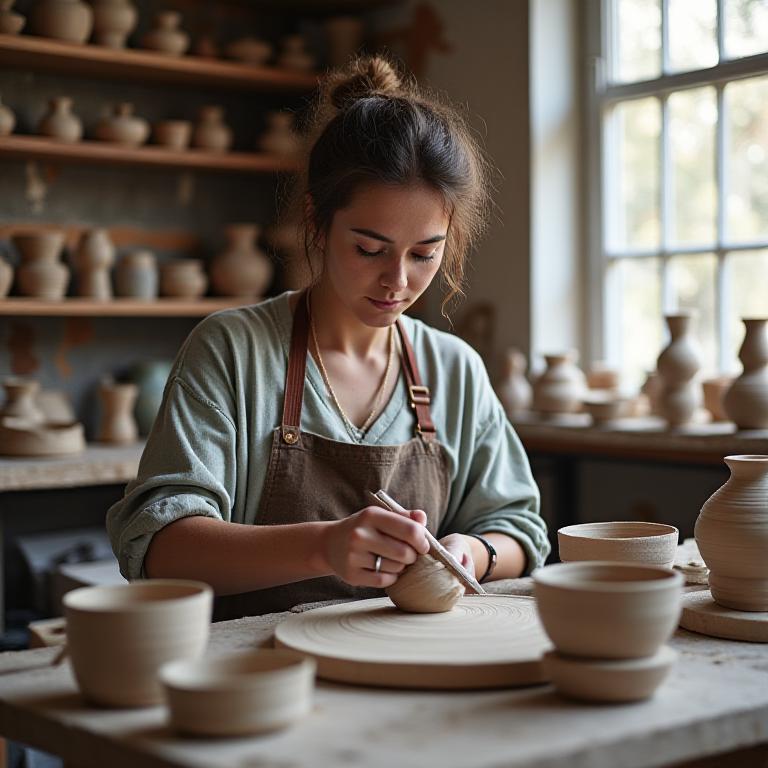 Artisan crafting ceramic ware in Terra Om studio